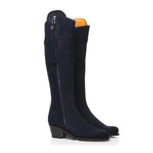 Fairfax & Favor Regina Mid-Heel Navy Suede Boots